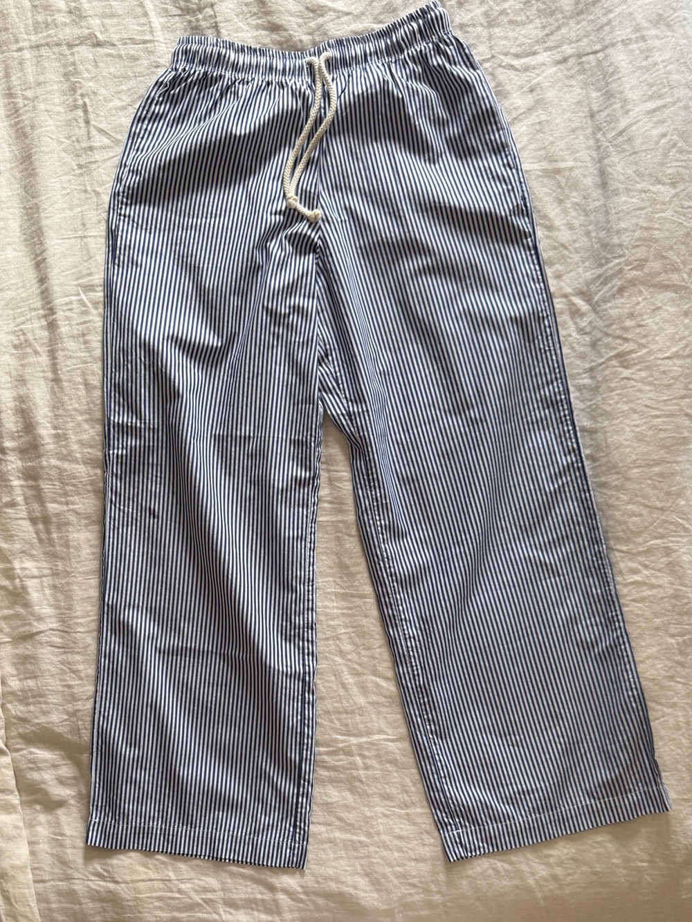 DONNI. Navy & White Pinstripe Drawstring Joggers
